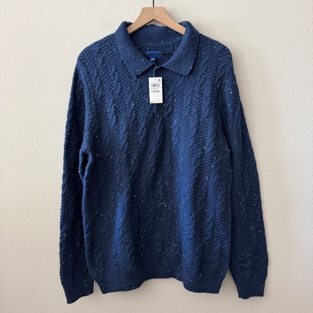 CLUB ROOM Mens Cable Polo Sweater Speckled Knit Preppy Coastal Academic Size L